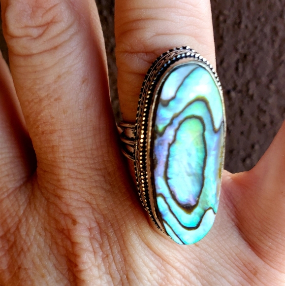 New Oversized Abalone Shell 925 Silver Statement Ring. - Picture 6 of 12